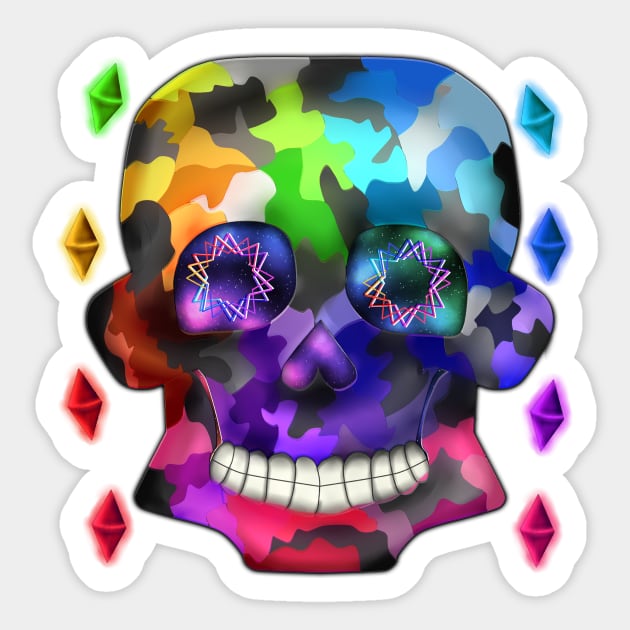 Rainbow Camouflage Skull Sticker by cherubi19